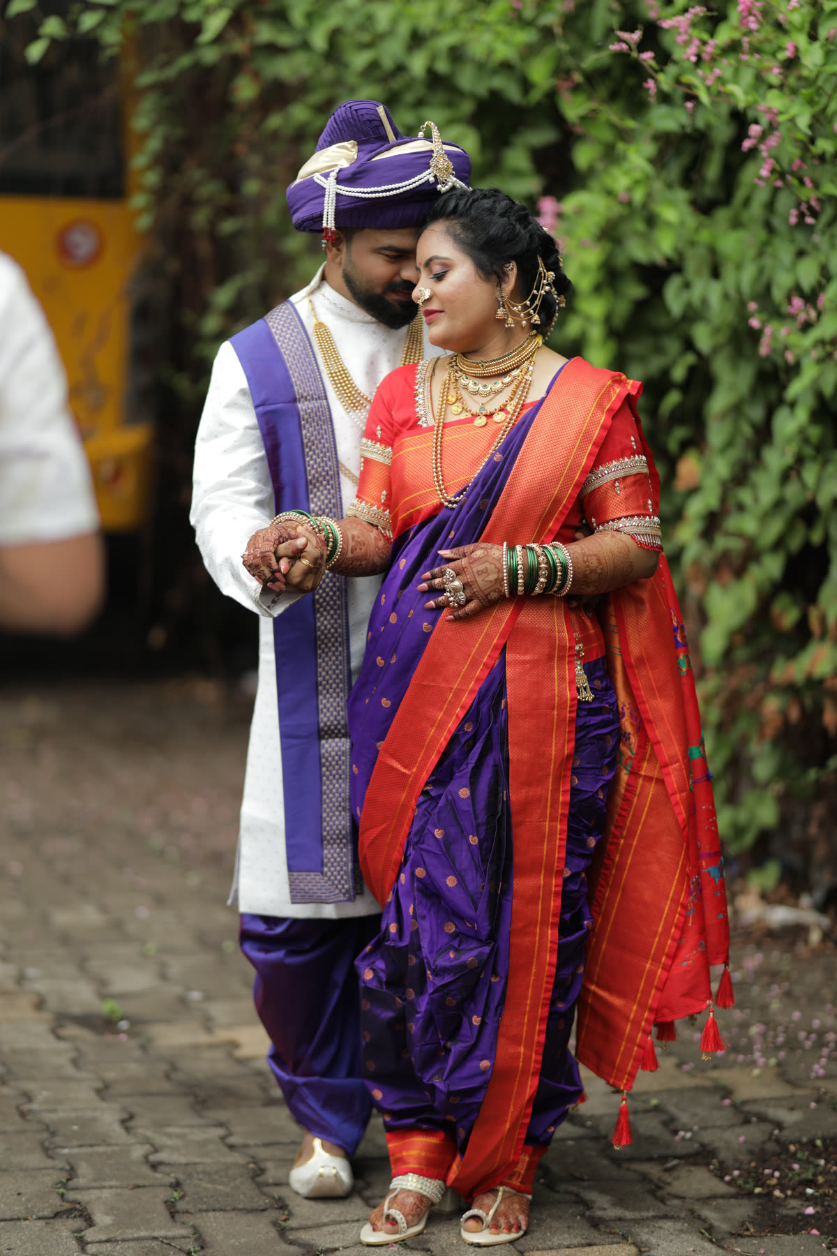 Walking together in full Marathi wedding dress